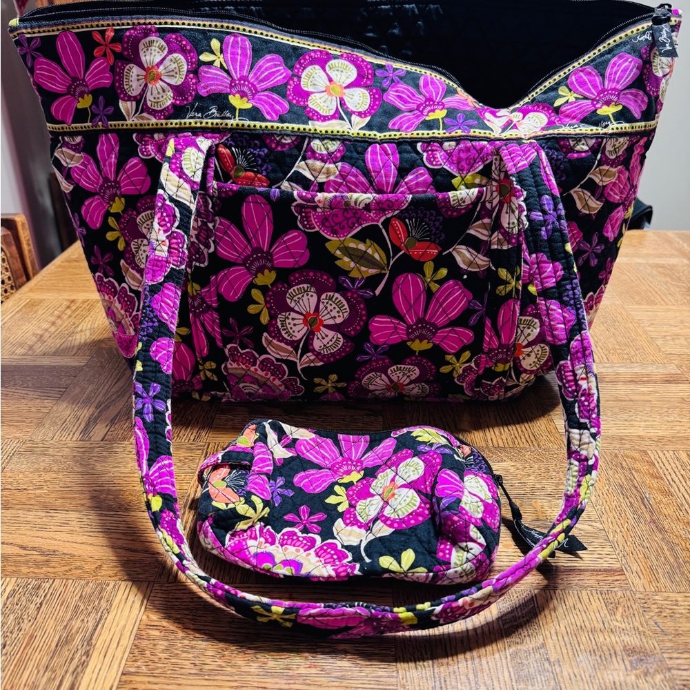 Vera Bradley Pink Pirouette Large Tote Bag with Cosmetic Bag